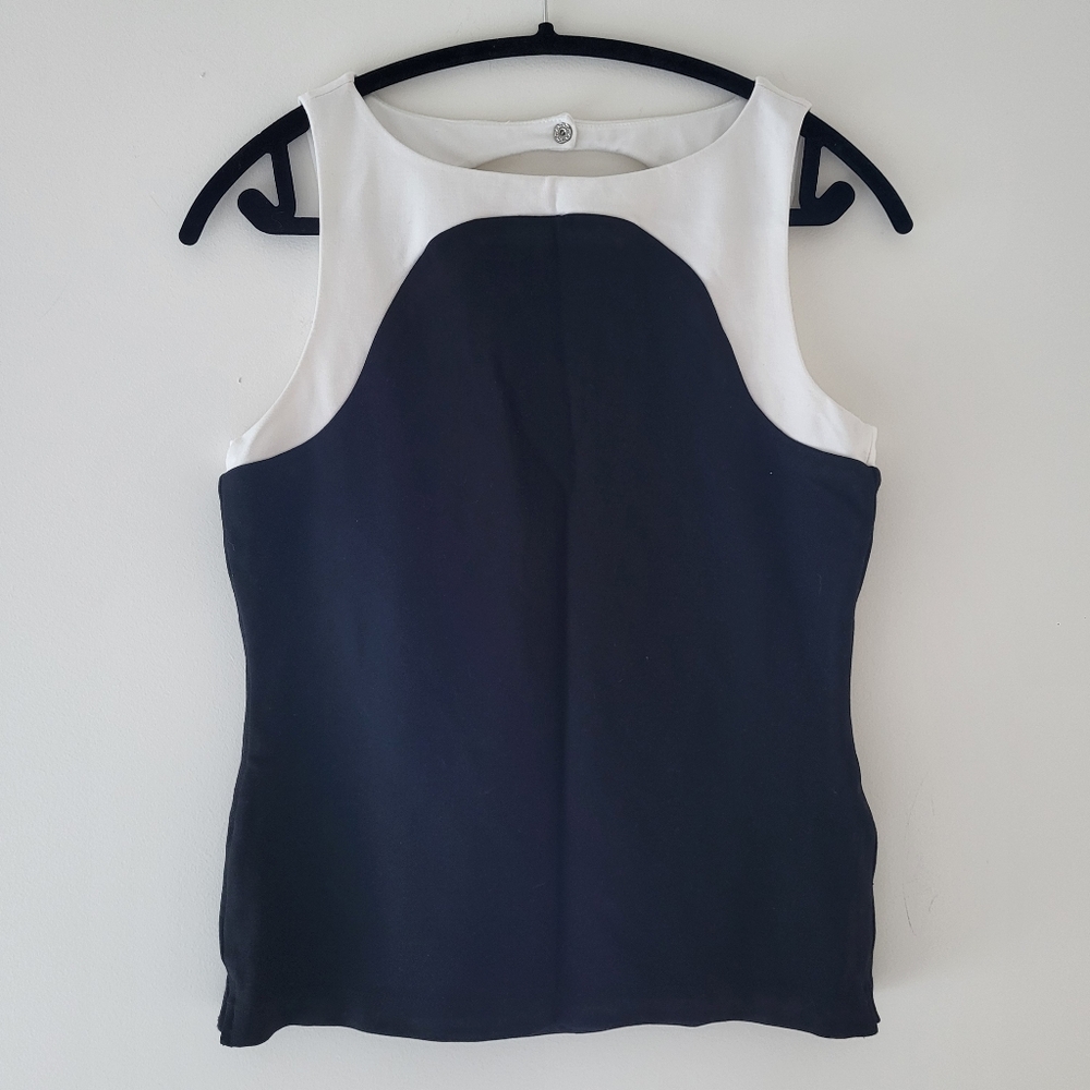 Halogen Colorblock Navy and White Back Cutout Tank Top